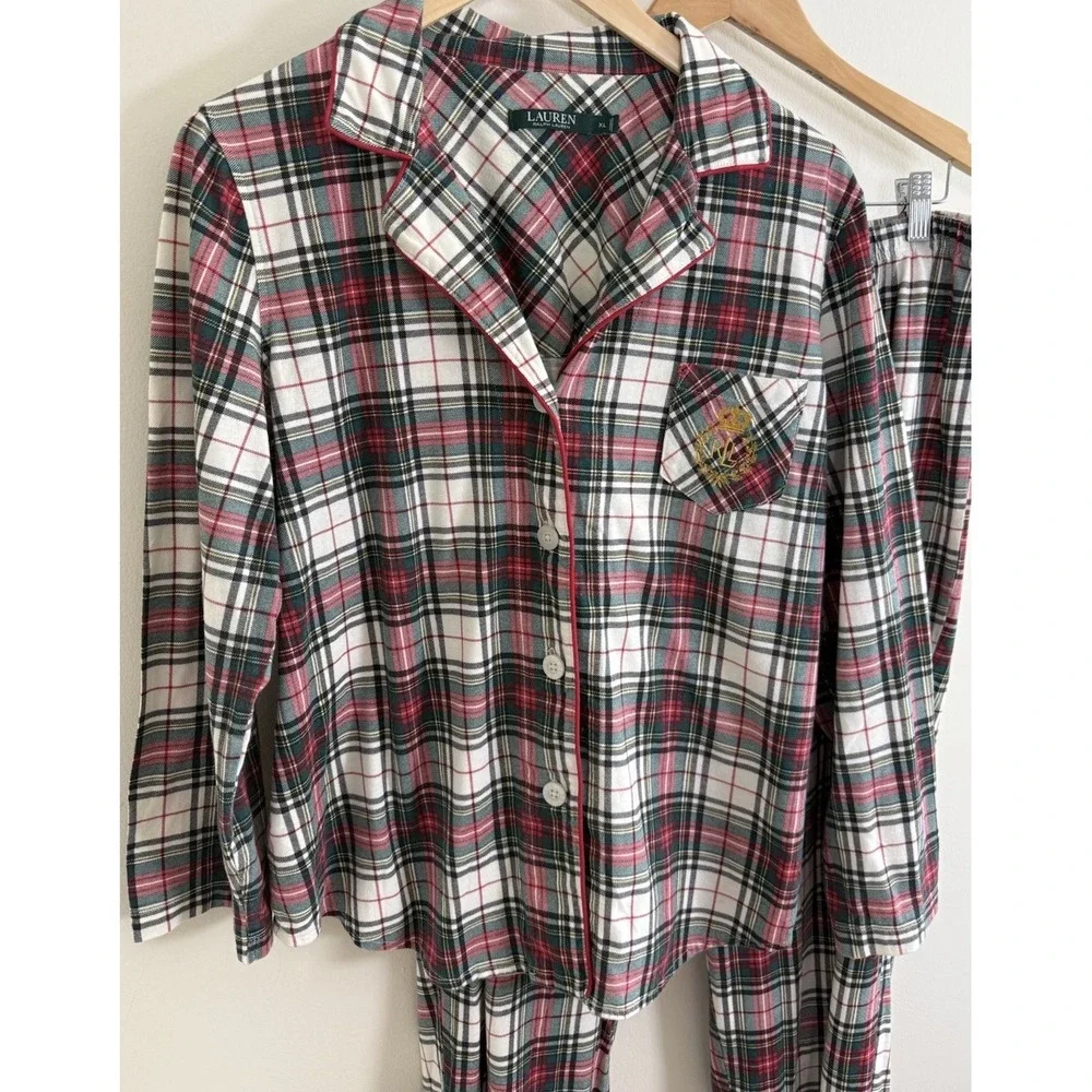Ralph Lauren Women's Pajama Set Red, Green Plaid XL